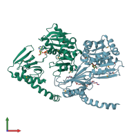 PDB entry 1g6o coloured by chain, front view.