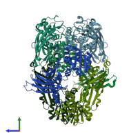 PDB entry 1g6q coloured by chain, side view.