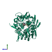 PDB entry 1g6s coloured by chain, side view.