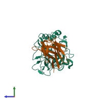 PDB entry 1g6v coloured by chain, side view.