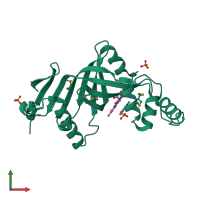 PDB entry 1g77 coloured by chain, front view.