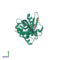 PDB entry 1g77 coloured by chain, side view.