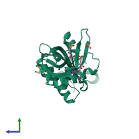 PDB entry 1g78 coloured by chain, side view.