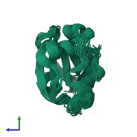 PDB entry 1g7e coloured by chain, ensemble of 20 models, side view.