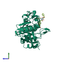PDB entry 1g7f coloured by chain, side view.