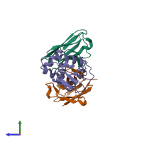 PDB entry 1g7j coloured by chain, side view.