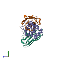 PDB entry 1g7l coloured by chain, side view.