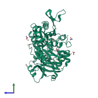 PDB entry 1g8f coloured by chain, side view.