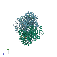 PDB entry 1g8m coloured by chain, side view.