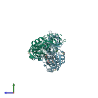 PDB entry 1g8r coloured by chain, side view.