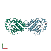 PDB entry 1g8t coloured by chain, front view.