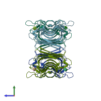 PDB entry 1g8w coloured by chain, side view.