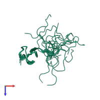 PDB entry 1g9p coloured by chain, ensemble of 20 models, top view.
