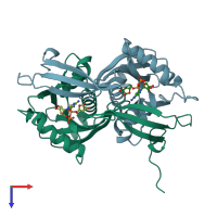 PDB entry 1g9q coloured by chain, top view.