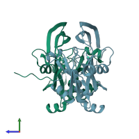 PDB entry 1ga7 coloured by chain, side view.