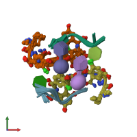 PDB entry 1gac coloured by chain, ensemble of 80 models, front view.