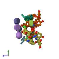 PDB entry 1gac coloured by chain, ensemble of 80 models, side view.