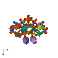 PDB entry 1gac coloured by chain, ensemble of 80 models, top view.