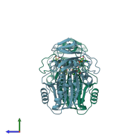 PDB entry 1gae coloured by chain, side view.