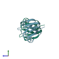 PDB entry 1gam coloured by chain, side view.