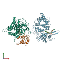 PDB entry 1gaq coloured by chain, front view.