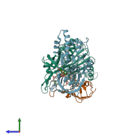PDB entry 1gaq coloured by chain, side view.