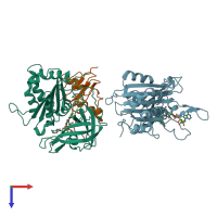 PDB entry 1gaq coloured by chain, top view.