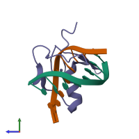 PDB entry 1gat coloured by chain, side view.