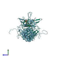 PDB entry 1gaw coloured by chain, side view.