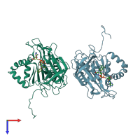 PDB entry 1gaw coloured by chain, top view.