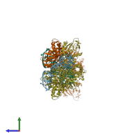 PDB entry 1gax coloured by chain, side view.