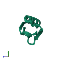 PDB entry 1gb1 coloured by chain, ensemble of 60 models, side view.