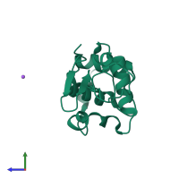 PDB entry 1gb2 coloured by chain, side view.