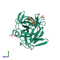 PDB entry 1gbd coloured by chain, side view.