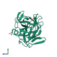 PDB entry 1gbe coloured by chain, side view.