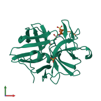 PDB entry 1gbi coloured by chain, front view.