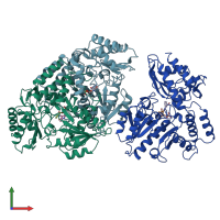 PDB entry 1gbn coloured by chain, front view.
