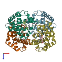 PDB entry 1gbu coloured by chain, top view.