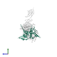 Surface protein gp120 in PDB entry 1gc1, assembly 1, side view.