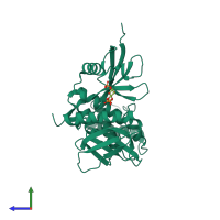 PDB entry 1gc6 coloured by chain, side view.