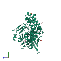PDB entry 1gcb coloured by chain, side view.