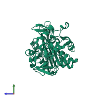 PDB entry 1gce coloured by chain, side view.