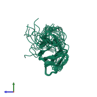 PDB entry 1gcf coloured by chain, ensemble of 12 models, side view.
