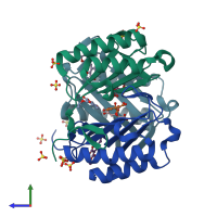 PDB entry 1gcz coloured by chain, side view.