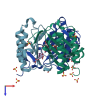 PDB entry 1gcz coloured by chain, top view.