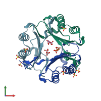 PDB entry 1gd0 coloured by chain, front view.