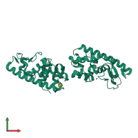 Homo dimeric assembly 1 of PDB entry 1ge7 coloured by chemically distinct molecules, front view.