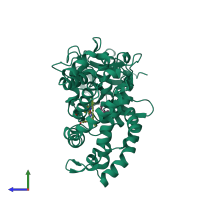 PDB entry 1geb coloured by chain, side view.