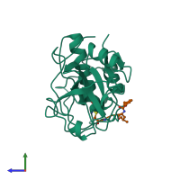 PDB entry 1gec coloured by chain, side view.