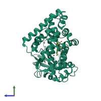 Monomeric assembly 1 of PDB entry 1ged coloured by chemically distinct molecules, side view.